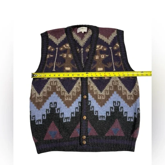 VTG Peruvian Connection 100% Alpaca Knit Vest Mens XL Handmade Peru Geo Pattern